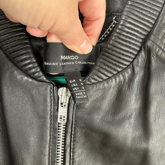 MNG SUIT MANGO 100% Genuine Sheep Leather Bomber Jacket Exposed Silver Zippers S - Picture 4 of 16